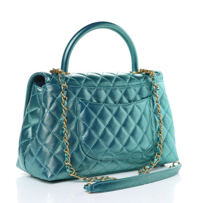 Chanel Metallic Caviar Quilted Small Coco Handle Flap Blue 3 of 10