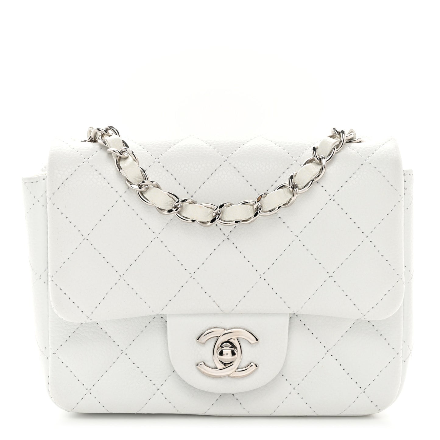 Caviar Quilted Mini Square Flap White