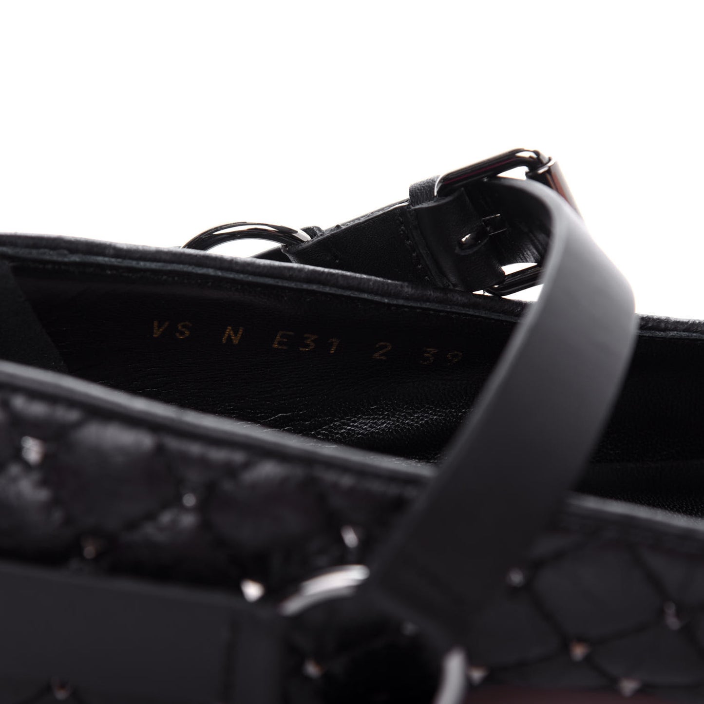 Crackled Lambskin Rockstud Spike Captoe Ballerina Flats 39 Black