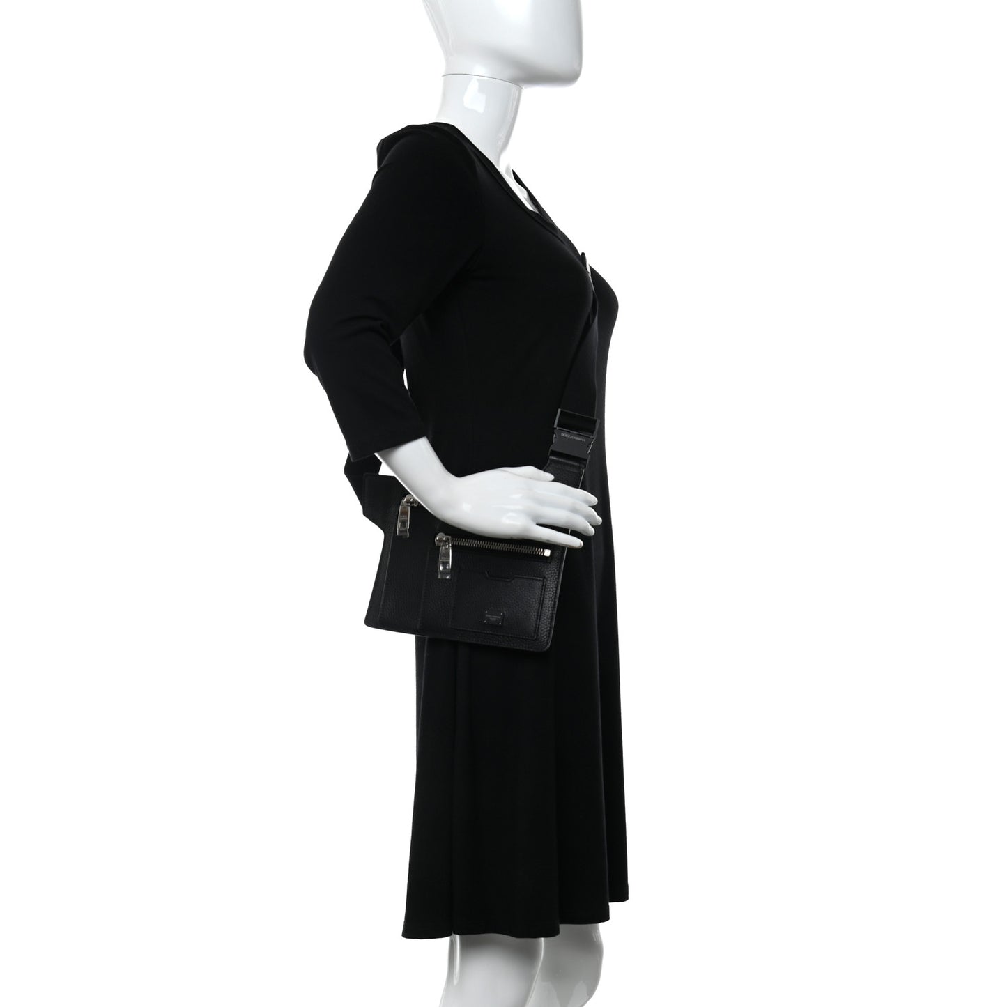 Grained Calfskin Palermo Angular Multi-Zip Flat Belt Bag Black