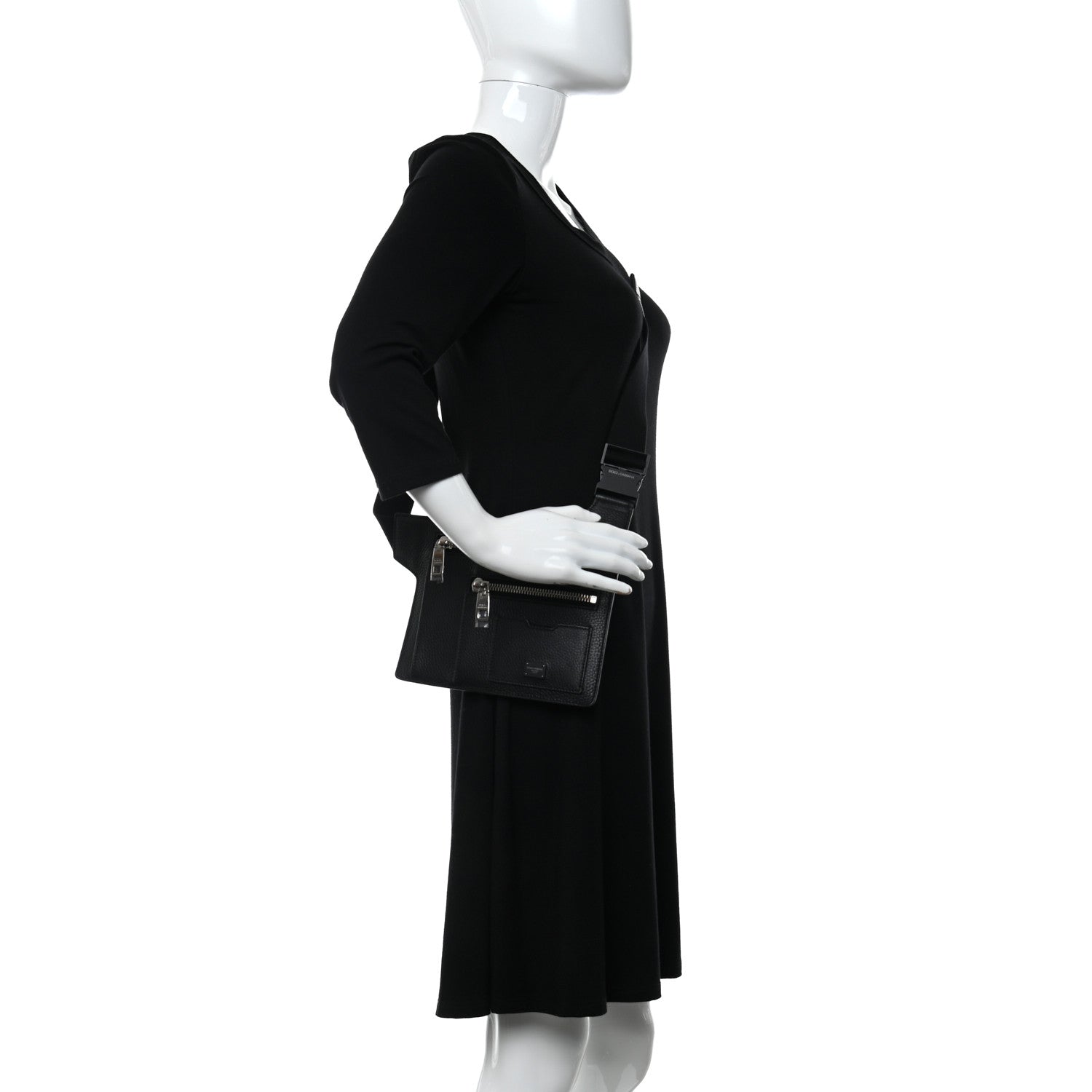 Dolce & Gabbana Grained Calfskin Palermo Angular Multi-Zip Flat Belt Bag Black 2 of 5