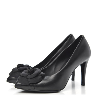 Chanel Lambskin Camellia Pumps 35.5 Black 3 of 12