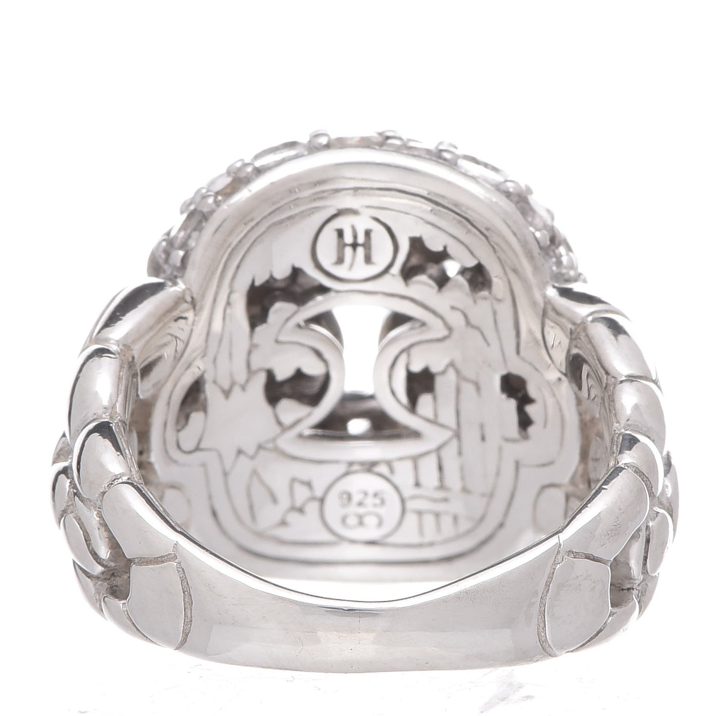 Sterling Silver White Sapphire Kali Square Link Ring 49 5