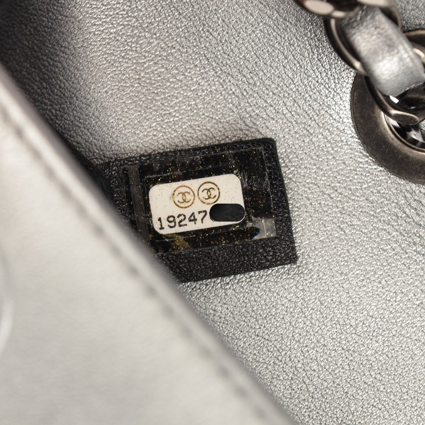 Metallic Lambskin Symbols Medium Single Flap Silver
