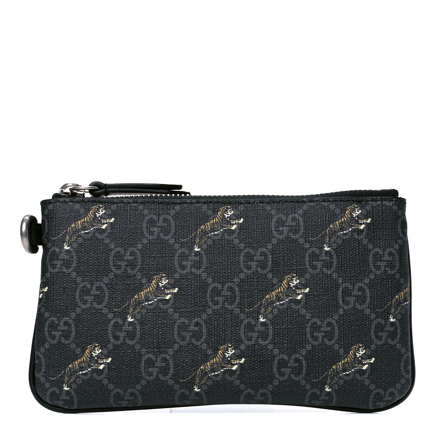 Gucci GG Supreme Monogram Tigers Zip Wristlet Pouch Black Multicolor 1 of 5