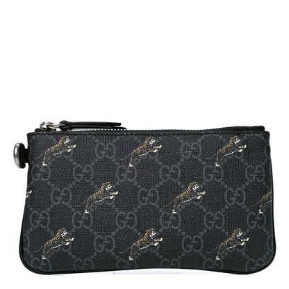 Gucci GG Supreme Monogram Tigers Zip Wristlet Pouch Black Multicolor 1 of 5