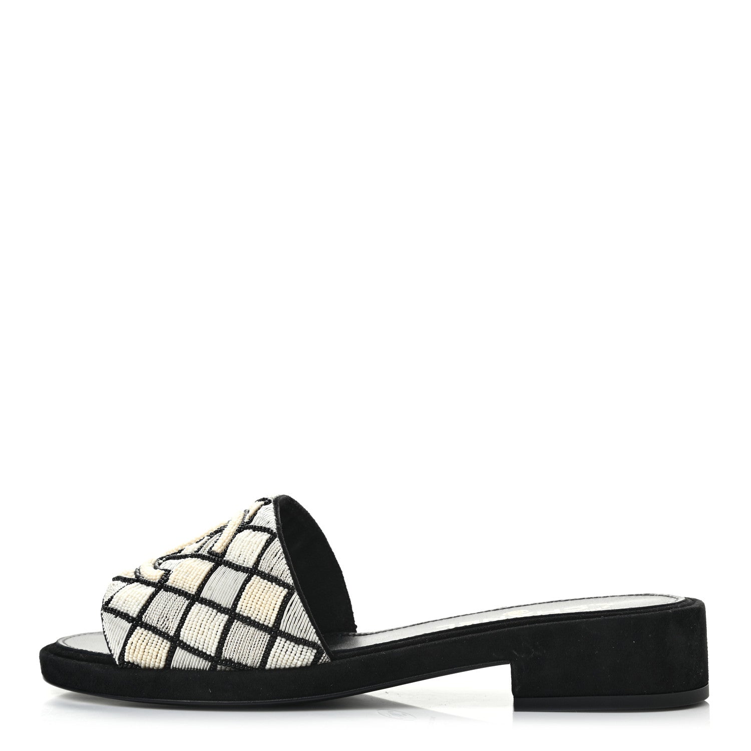 Chanel Pearl Embroidery CC Mules 38 Black White 1 of 9