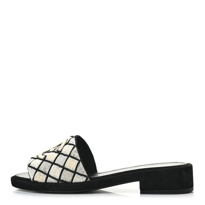 Chanel Pearl Embroidery CC Mules 38 Black White 1 of 9