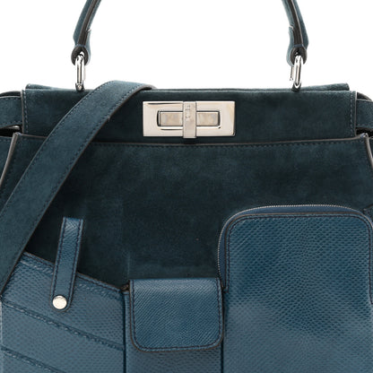 Fendi Chamois Karung Shiny Nappa Medium 3 Pocket Peekaboo Iconic Satchel Cobalto Petrolio 8 of 10