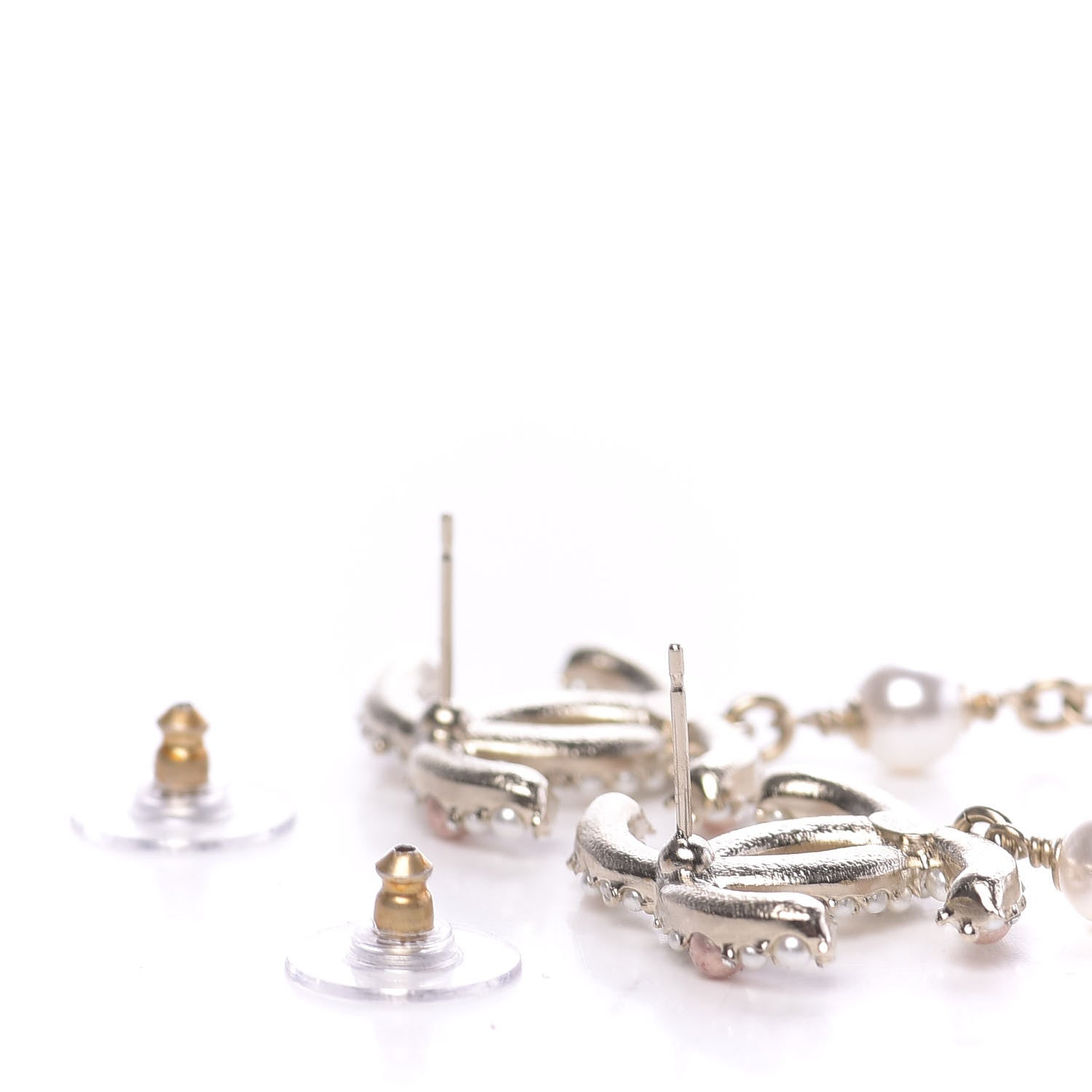 Chanel Pearl Crystal CC Charms Dangle Earrings Light Gold Pink 3 of 5