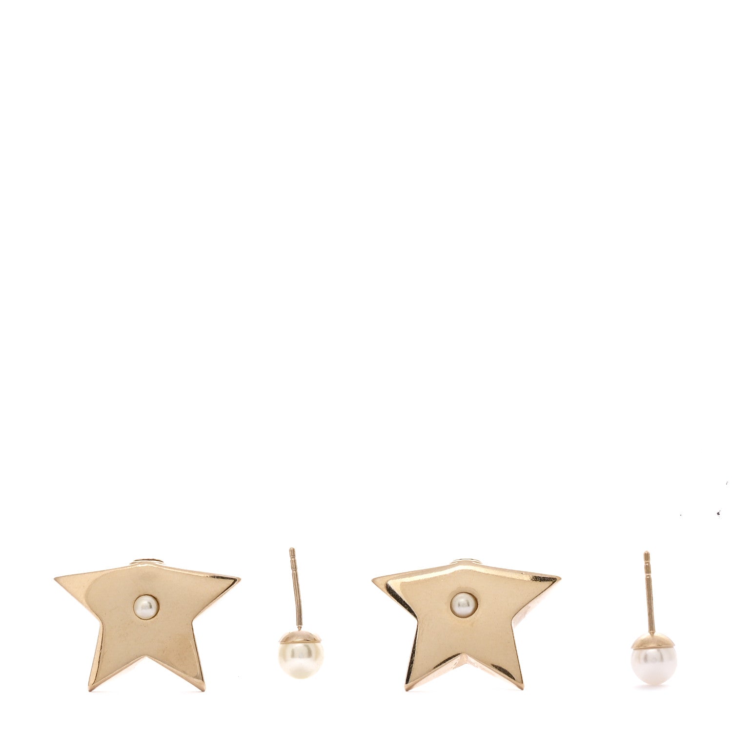 Christian Dior Metal Pearl Star Earrings Gold 3 of 4