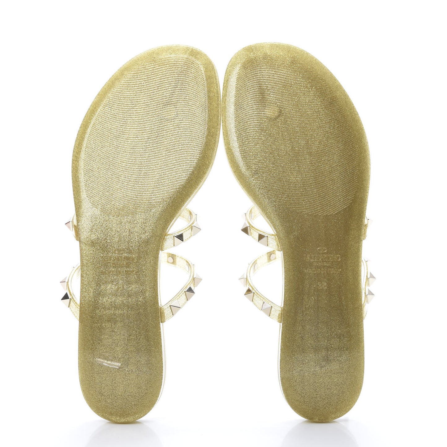 PVC Jelly Glitter Rockstud Caged Flat Thong Sandals 38 Oro