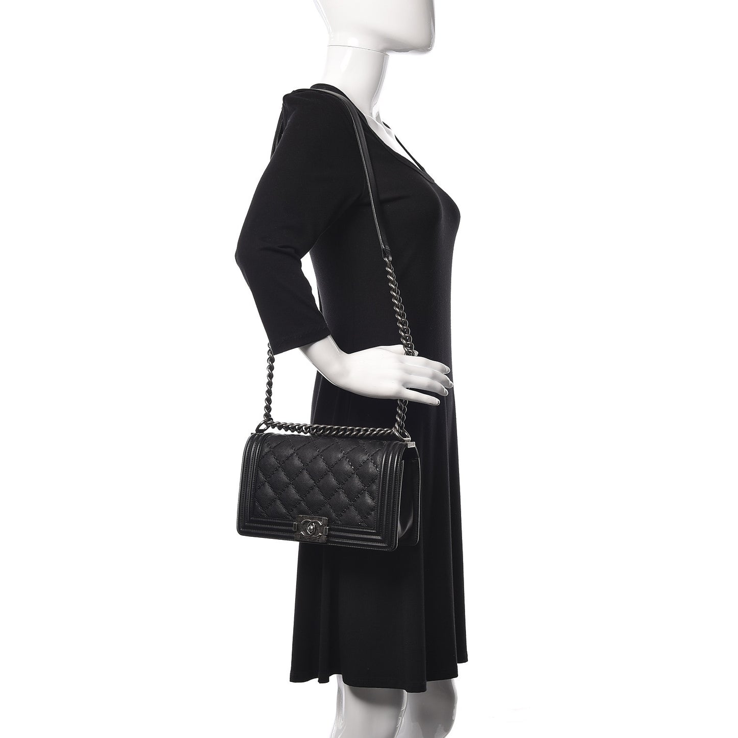 Calfskin Double Stitch Medium Boy Flap Black