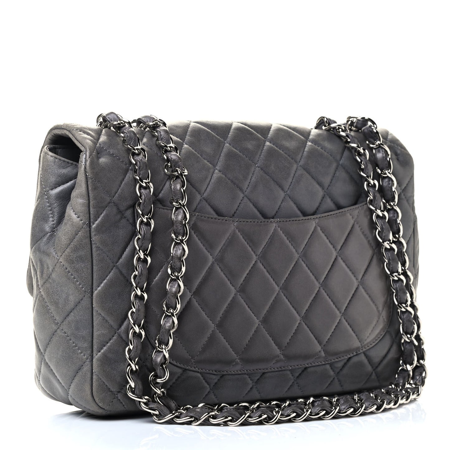 Lambskin Quilted Jumbo Single Flap Grey