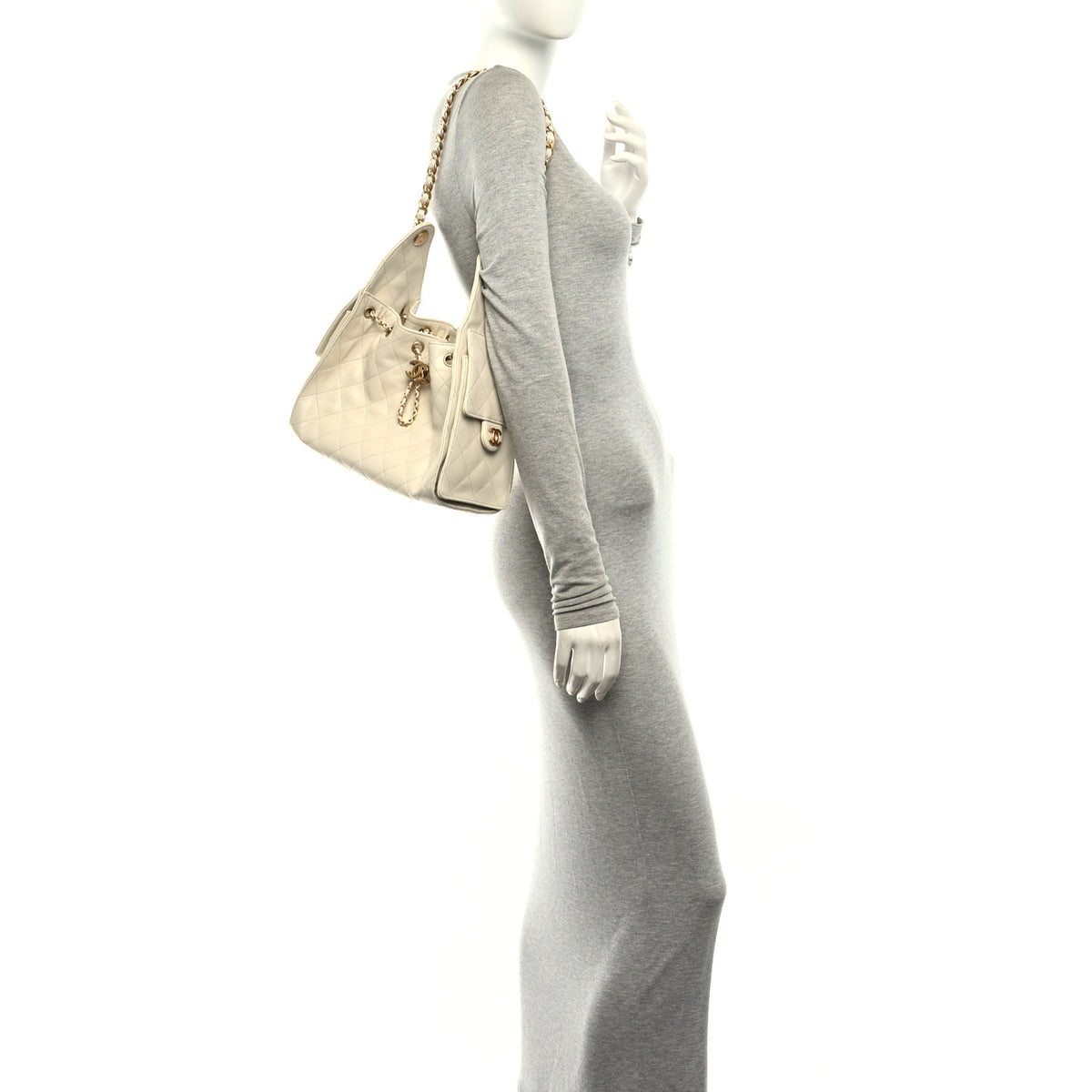 Caviar Quilted Small Chanel 25 Handbag Light Beige