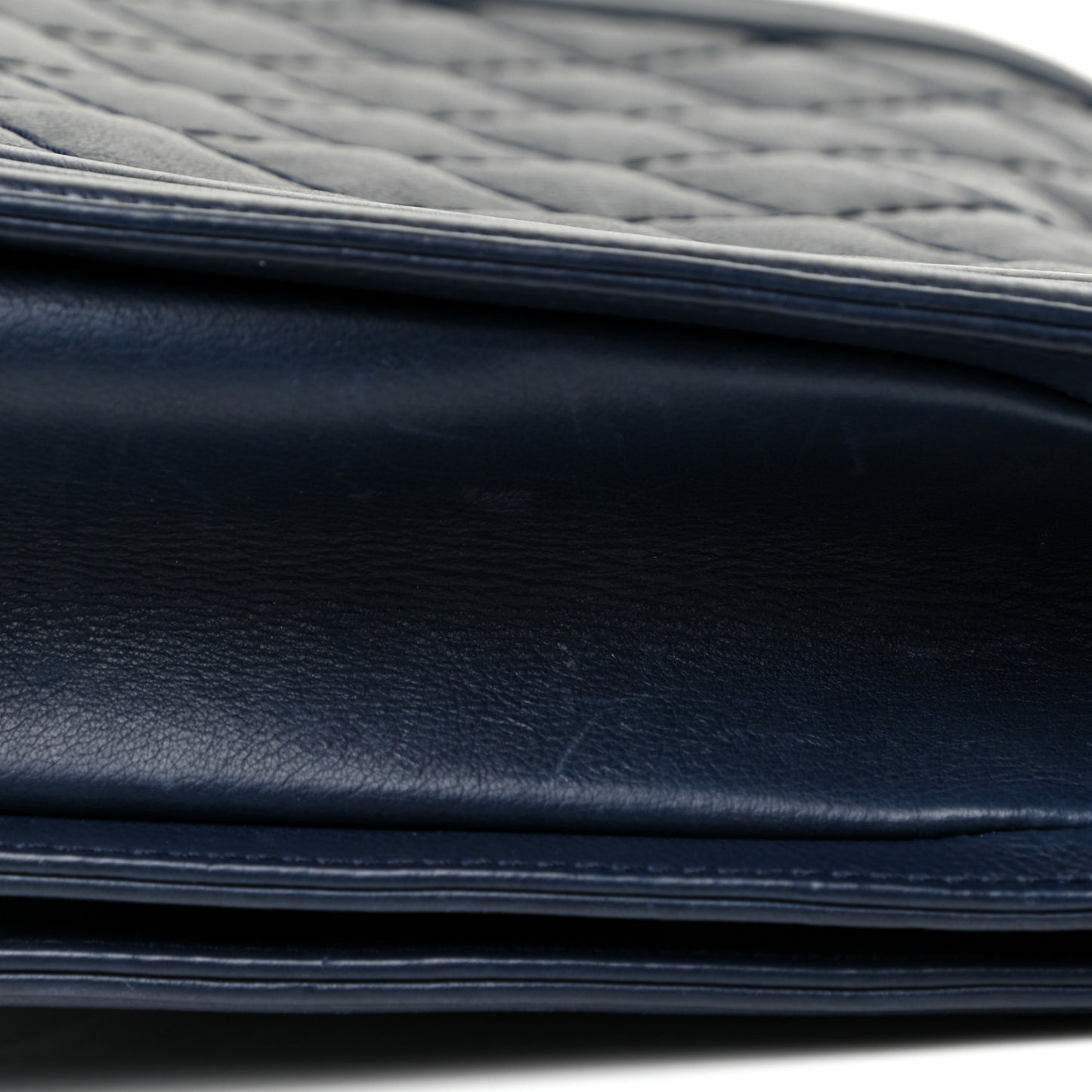 Calfskin Double Stitch Large Boy Flap Navy Blue