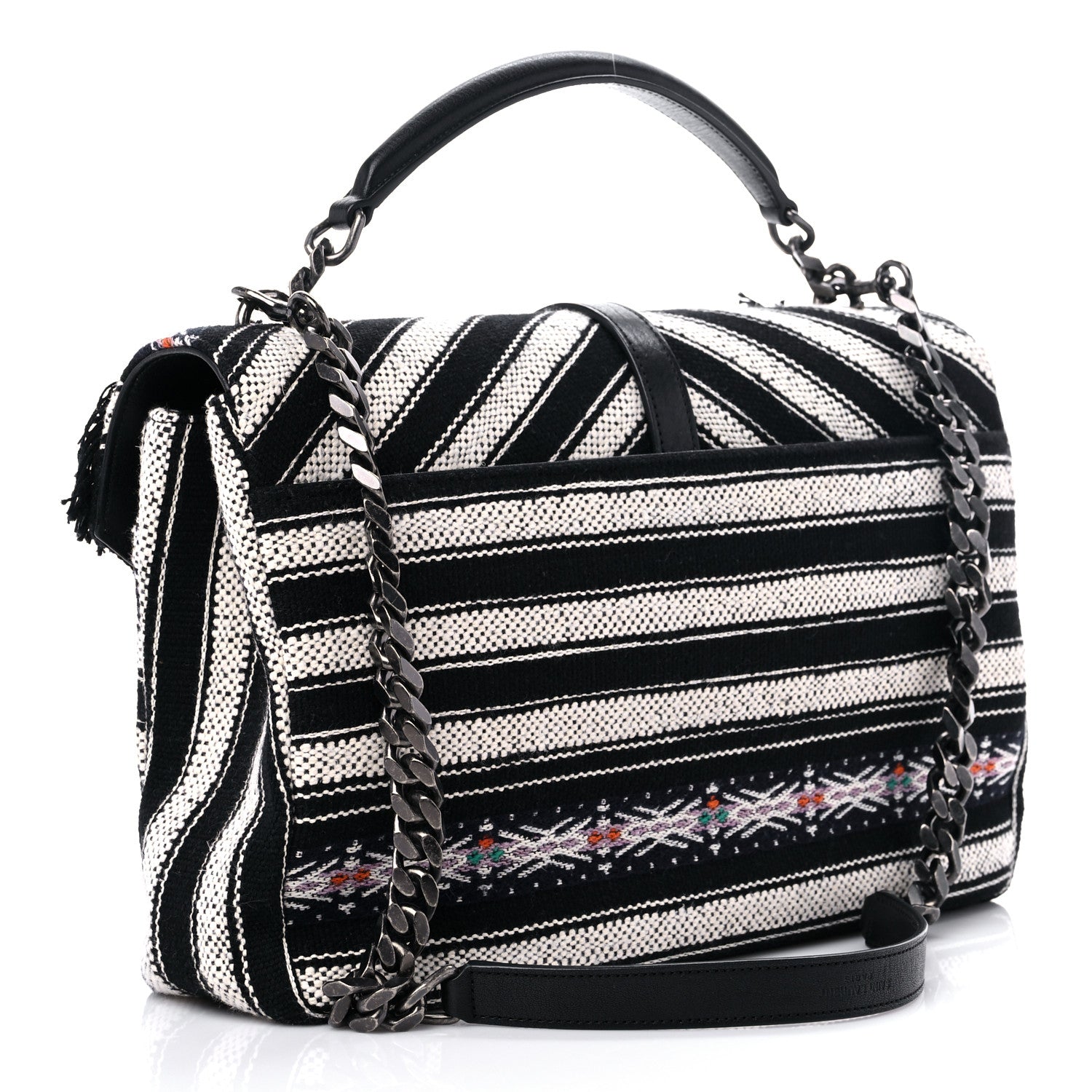 Saint Laurent Berber Chevron Tassel Monogram Large College Bag Black 3 of 10