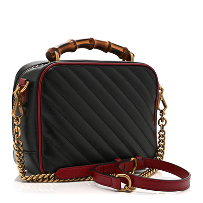 Gucci Vintage Effect Calfskin Matelasse Diagonal Small Torchon GG Marmont Bamboo Top Handle Shoulder Bag Black Romantic Cherry 3 of 11