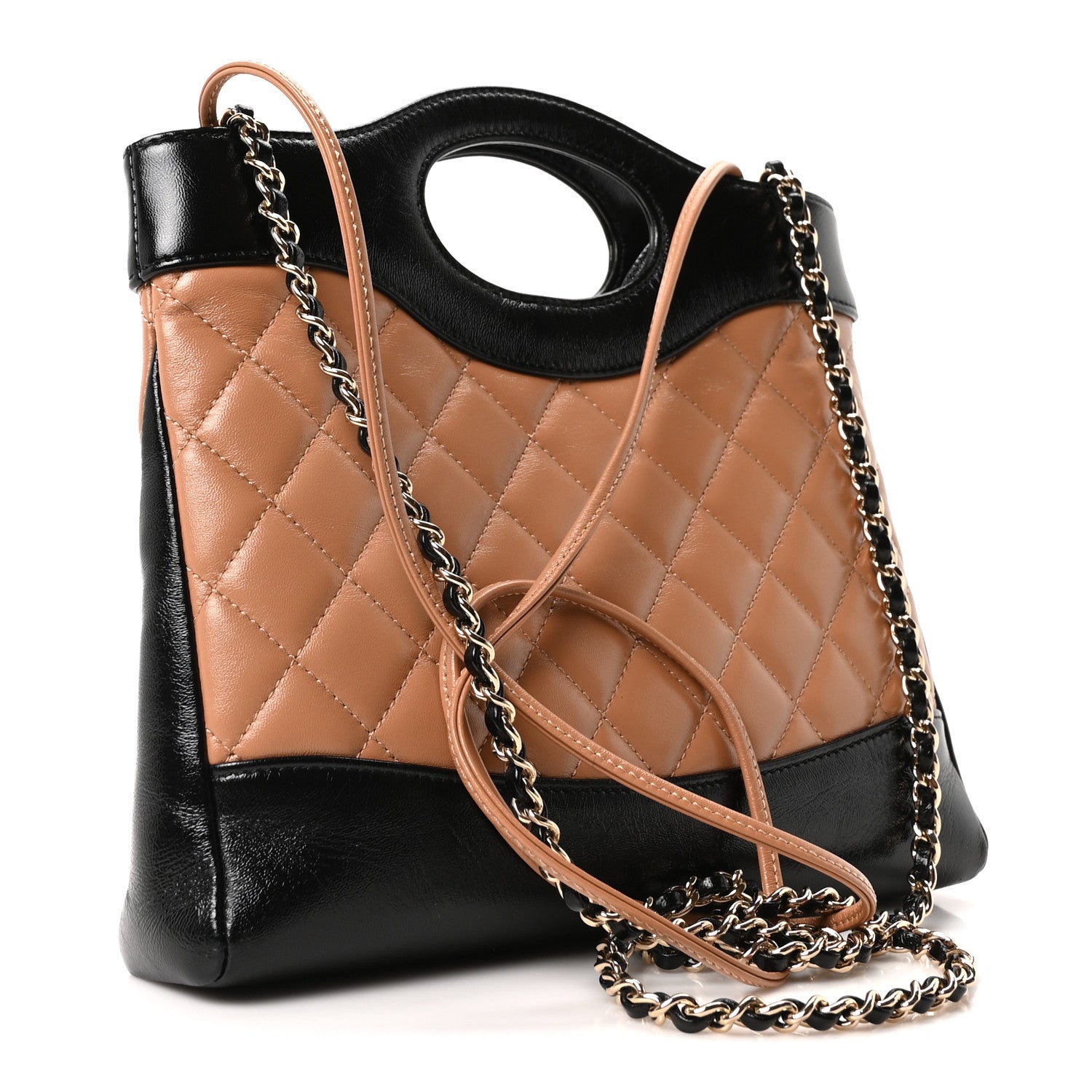 Chanel Shiny Crumpled Calfskin Quilted Mini 31 Shopping Bag Dark Beige Black 3 of 10