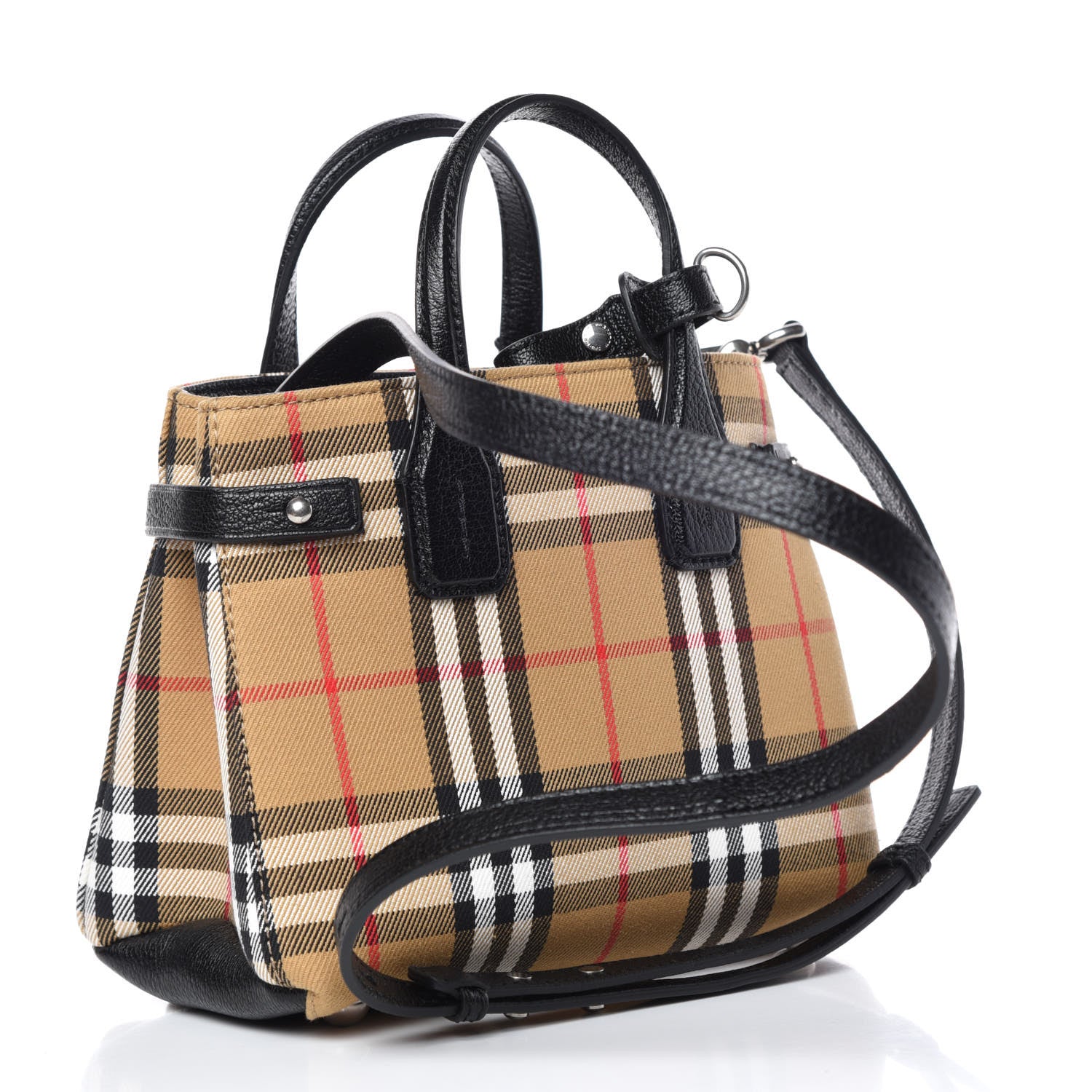 Burberry Goatskin Vintage Check Baby Banner Tote Black 3 of 10