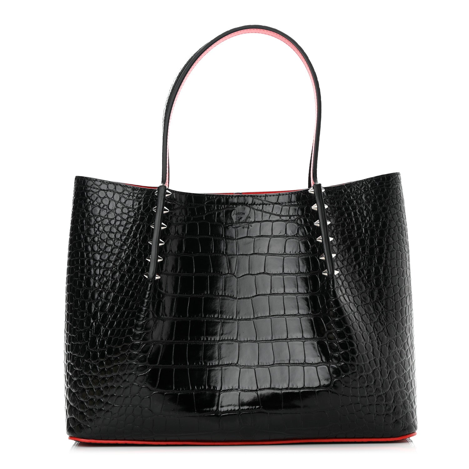 Christian Louboutin Crocodile Embossed Calfskin Spiked Small Cabarock Shopper Tote Black 1 of 9