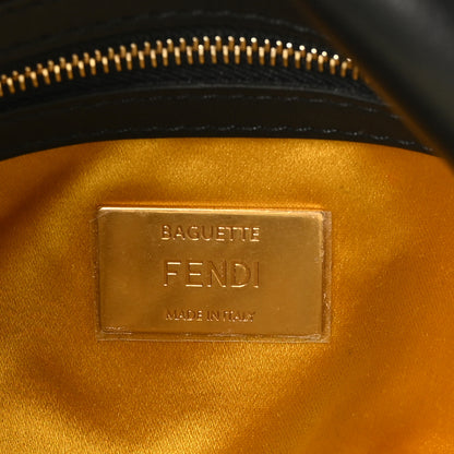 Fendi Shearling Vitello Vernice Mou Pequin Striped Baguette Tobacco Black 6 of 10
