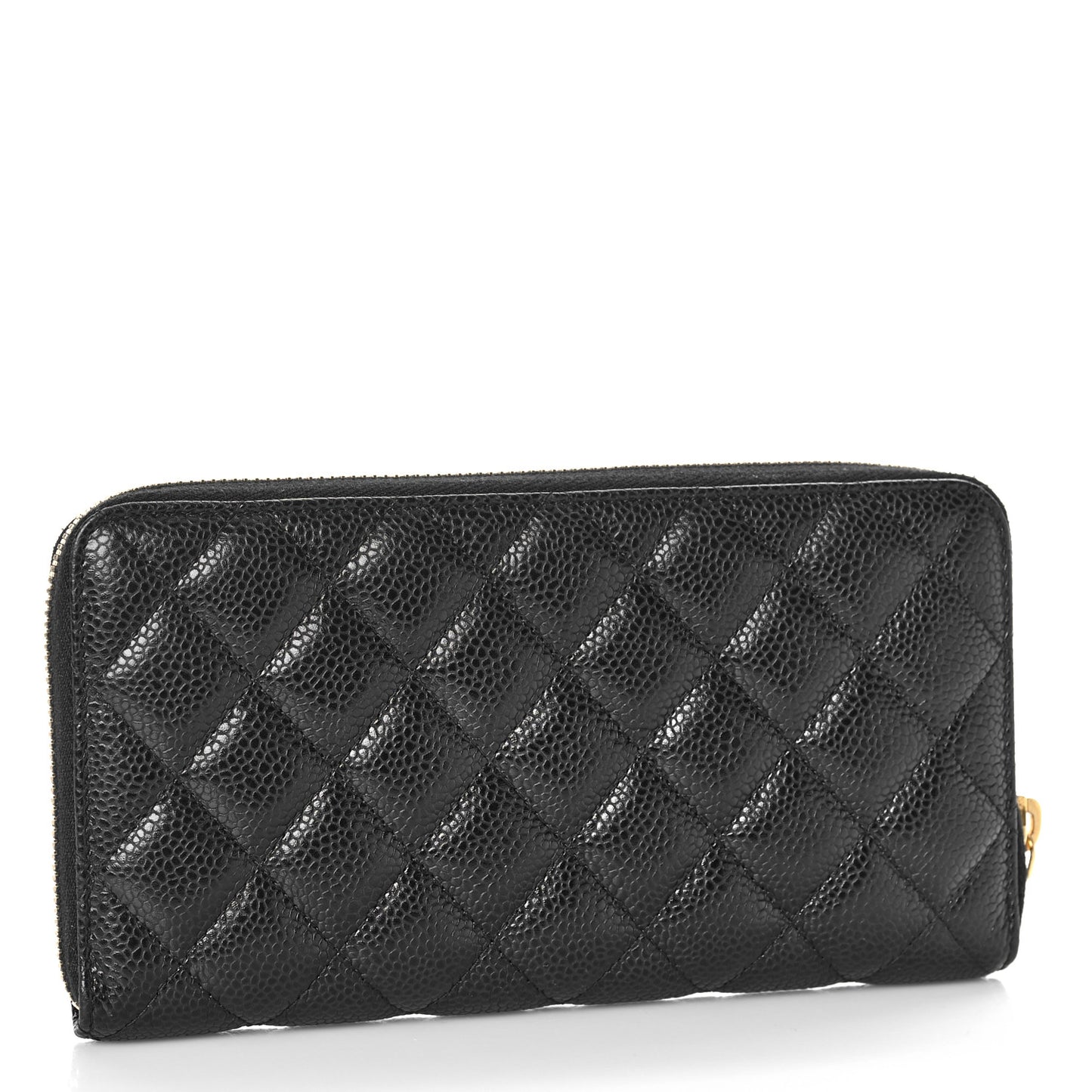 Caviar Quilted Large Gusset Zip Around Wallet Black
