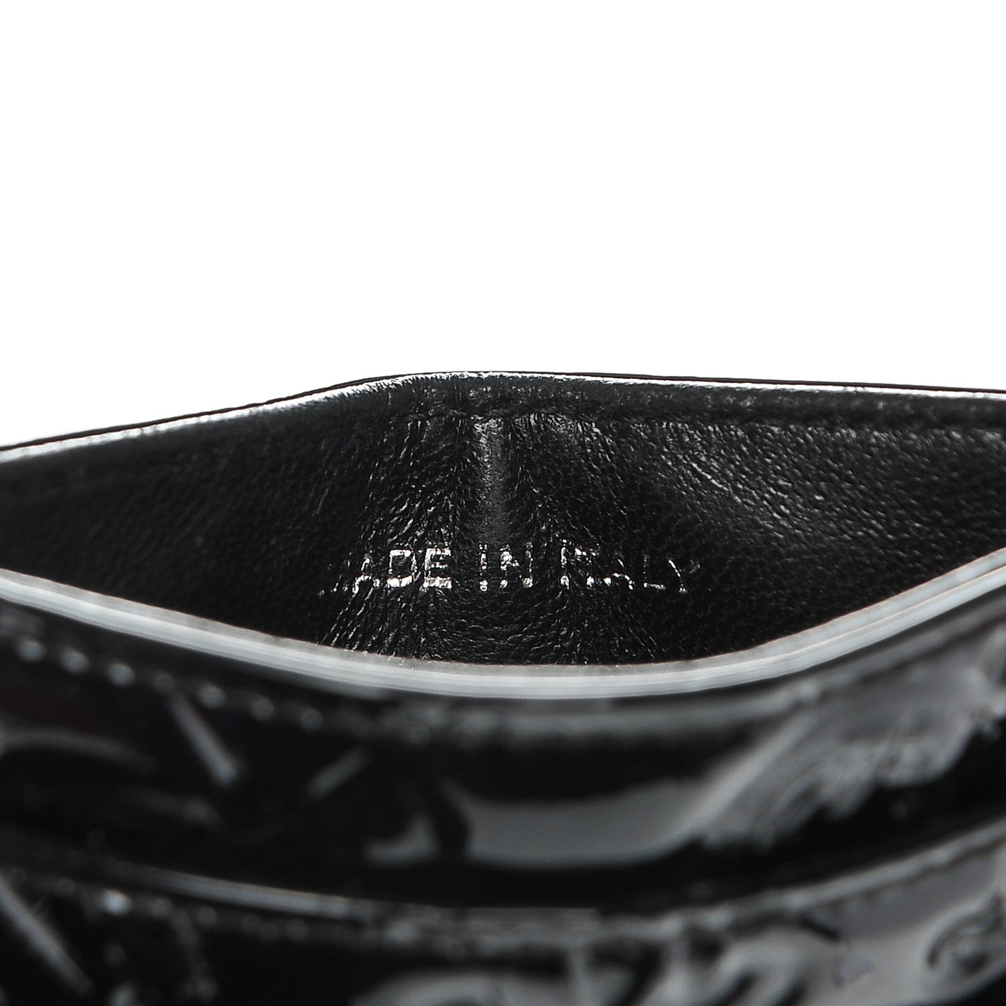 Patent Calfskin Lucky Symbols Card Holder Case Black