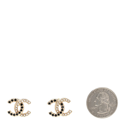 Chanel Resin Pearl CC Earrings Gold Black 2 of 7