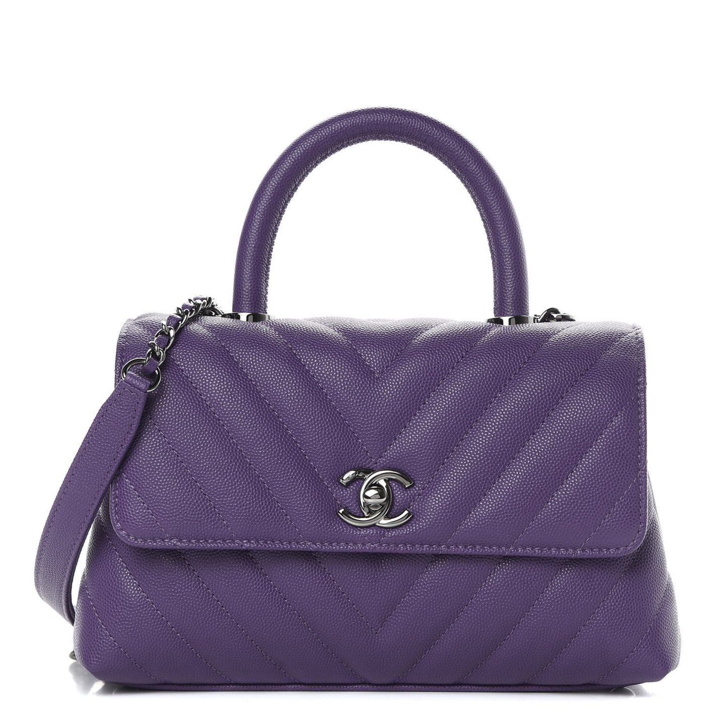 Caviar Chevron Quilted Mini Coco Handle Flap Purple