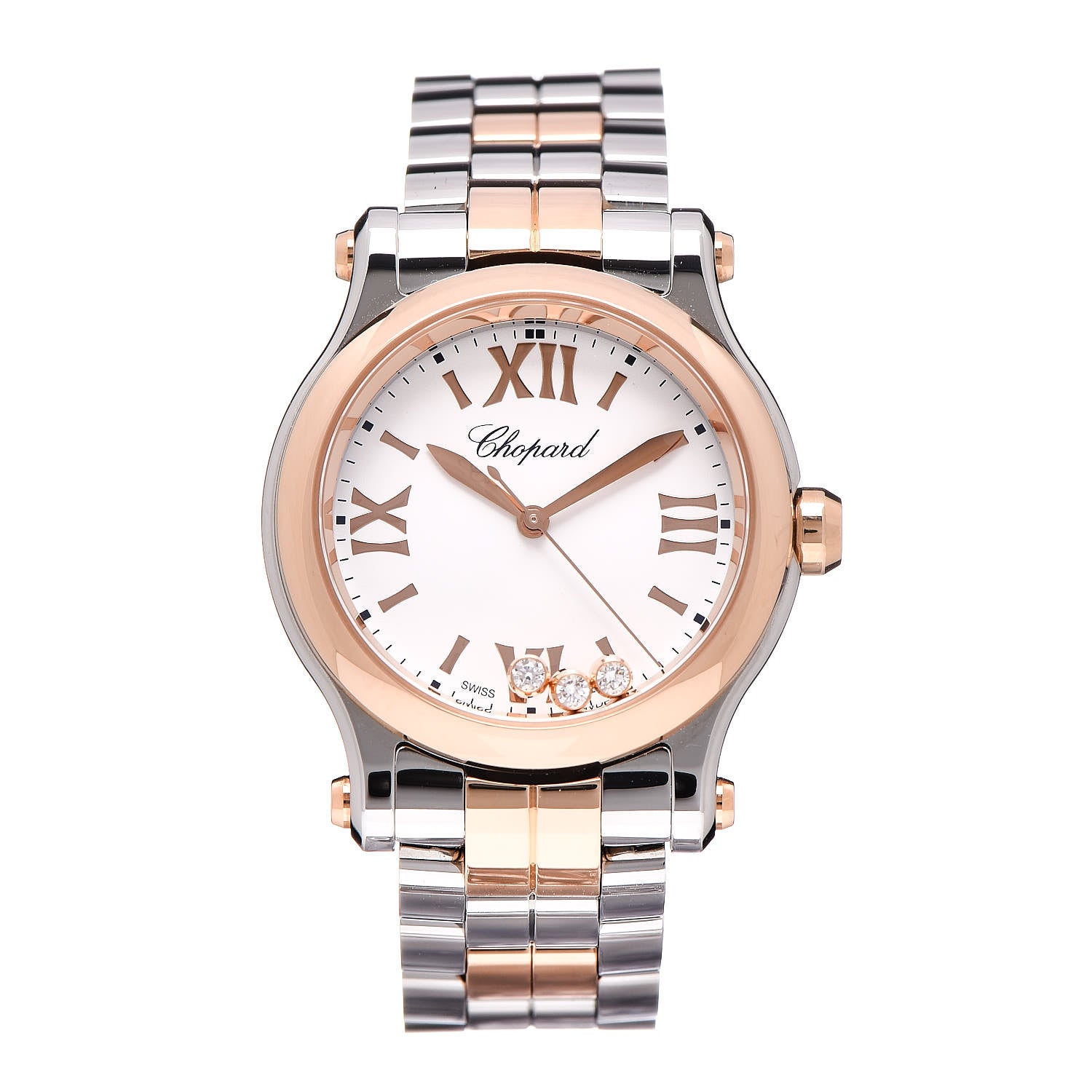Chopard Stainless Steel 18K Rose Gold 3 Diamond 30mm Happy Sport Quartz Watch 1 of 8