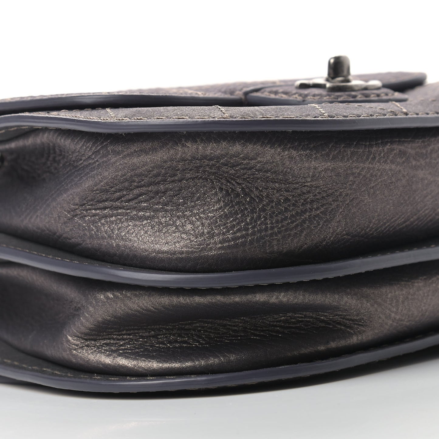 Metallic Calfskin Small Coco Twin Flap Dark Grey