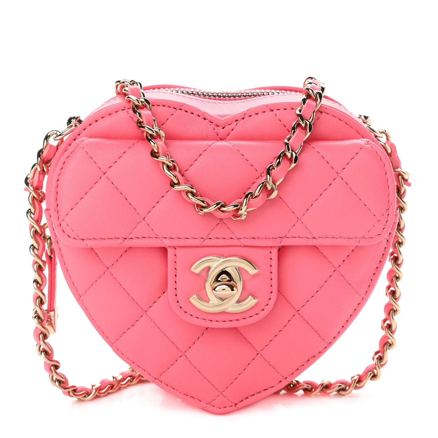 Chanel Lambskin Quilted CC In Love Heart Clutch With Chain Pink 1 of 13