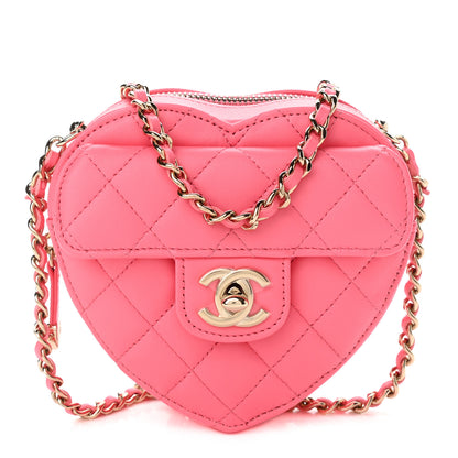 Chanel Lambskin Quilted CC In Love Heart Clutch With Chain Pink 1 of 13