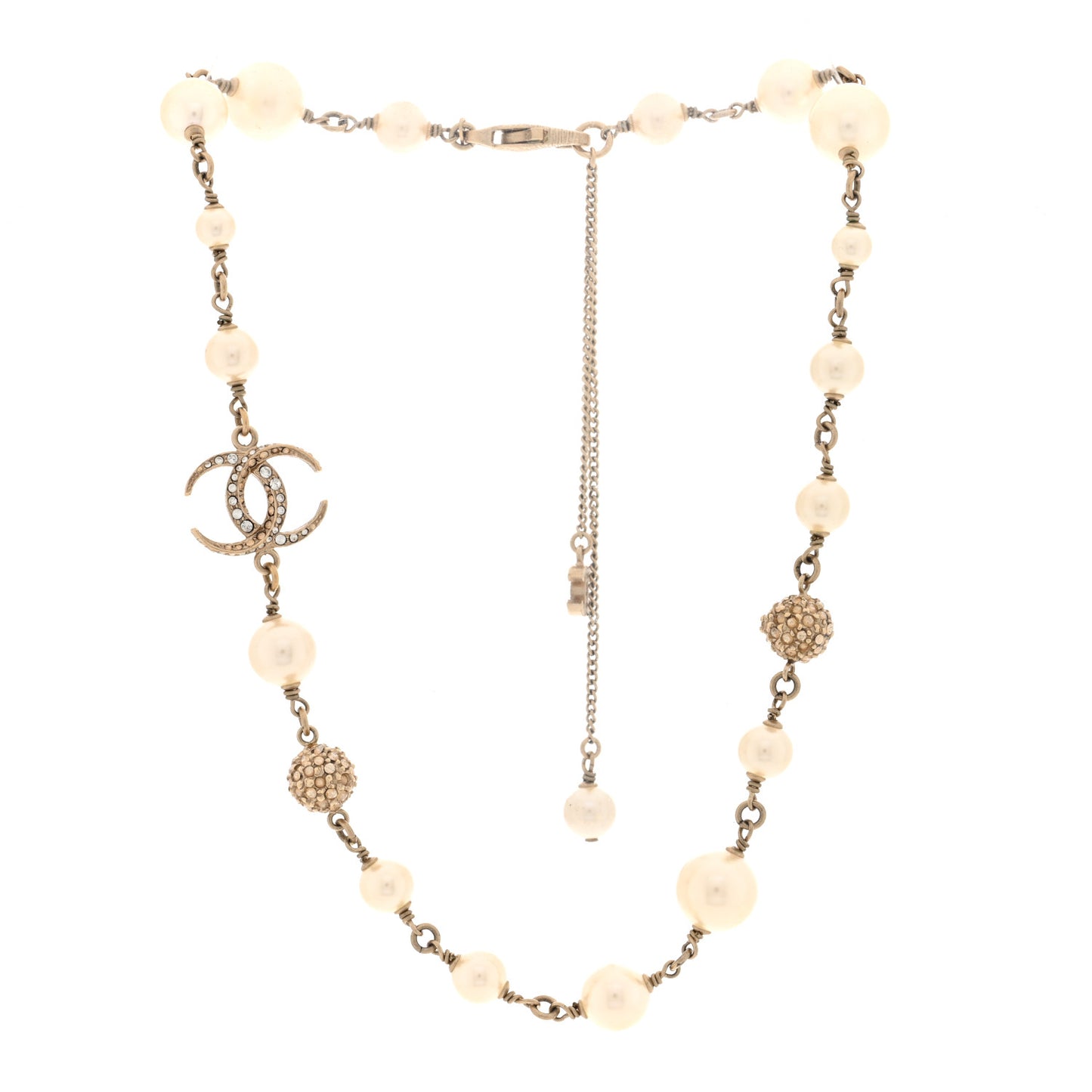 Pearl Crystal CC Moon Necklace Gold White