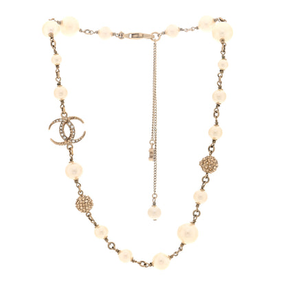 Chanel Pearl Crystal CC Moon Necklace Gold White 3 of 4