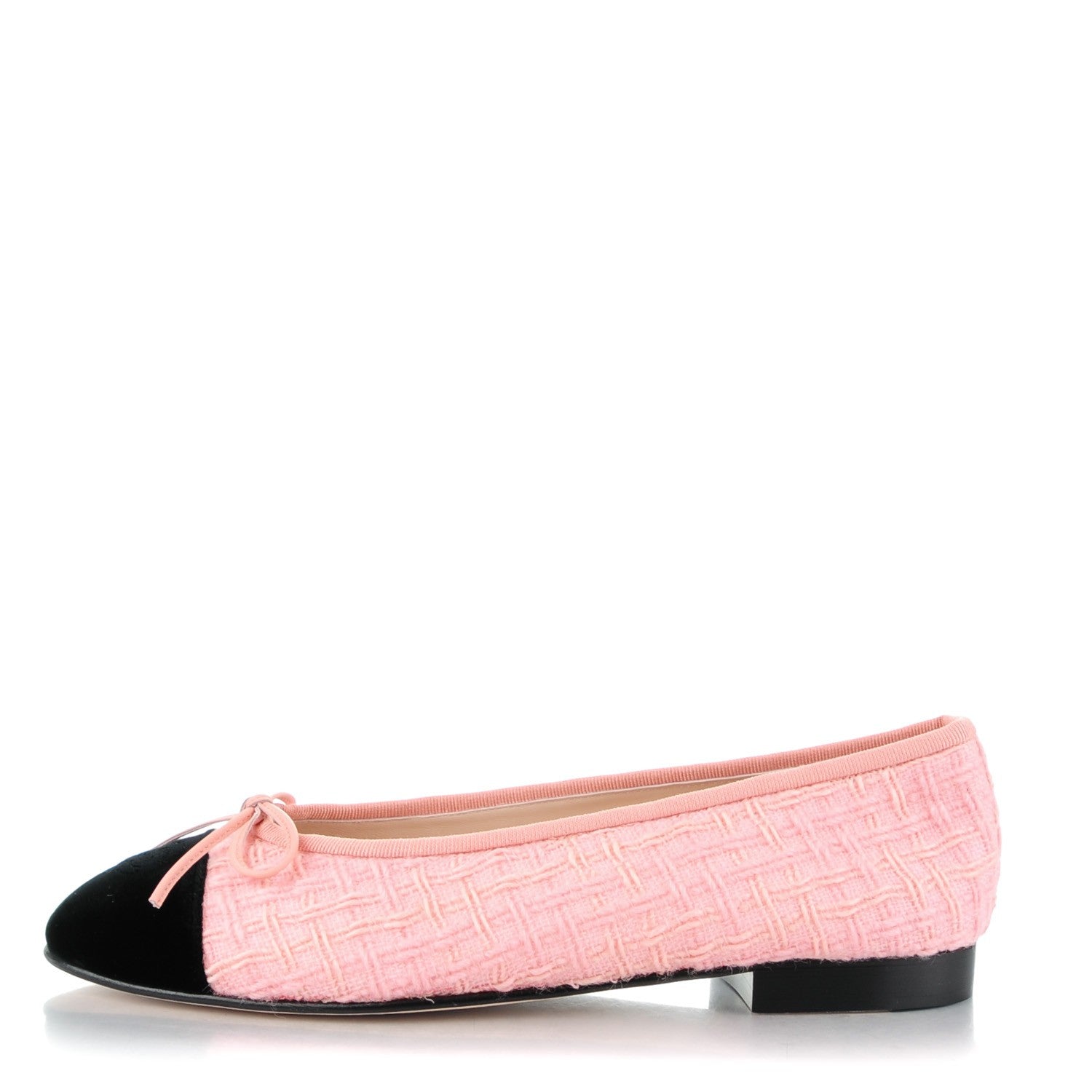 Chanel Tweed Suede Cap Toe Ballerina Flats 39 Pink Black 1 of 8