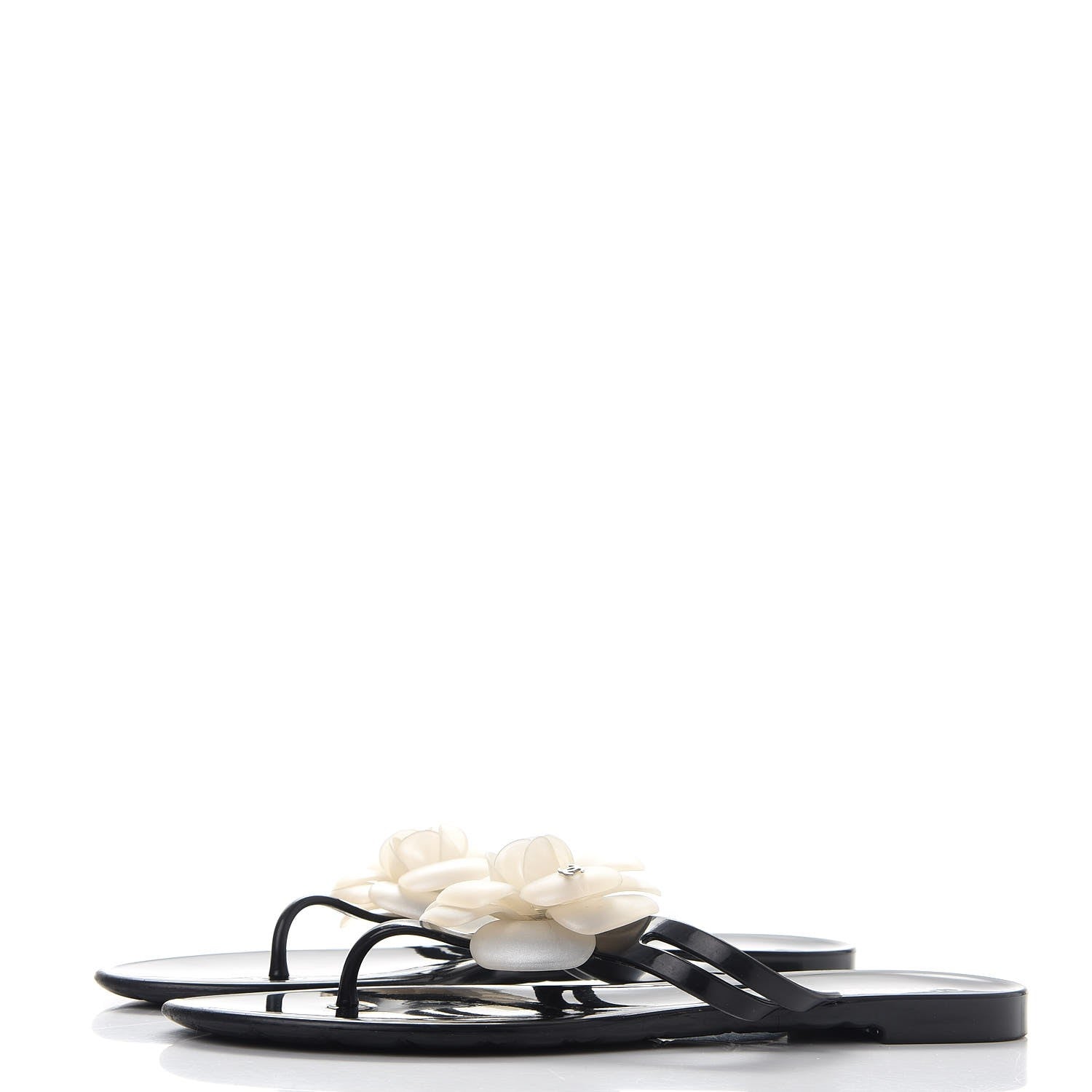 Chanel Jelly Camellia Thong Sandals 40 Black Ivory 3 of 7