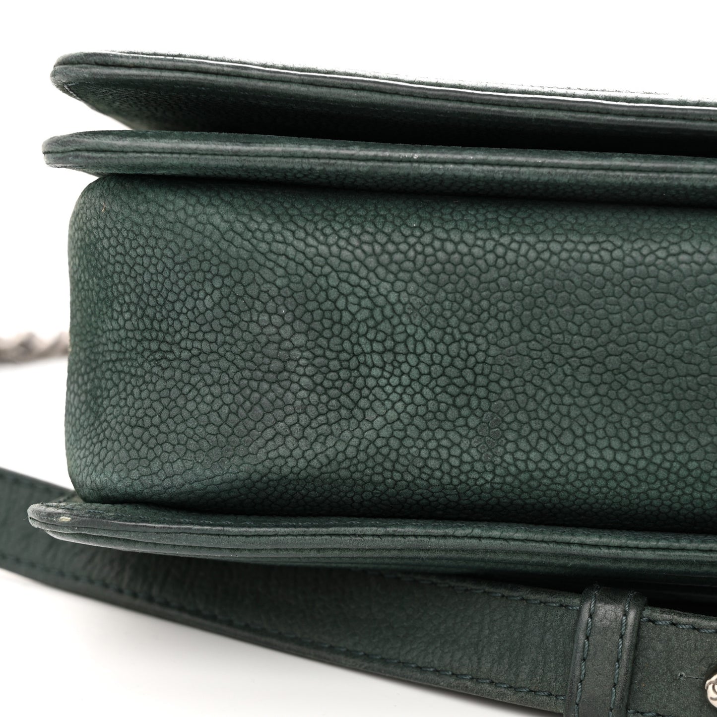 Iridescent Caviar Quilted Large Boy Flap Dark Green