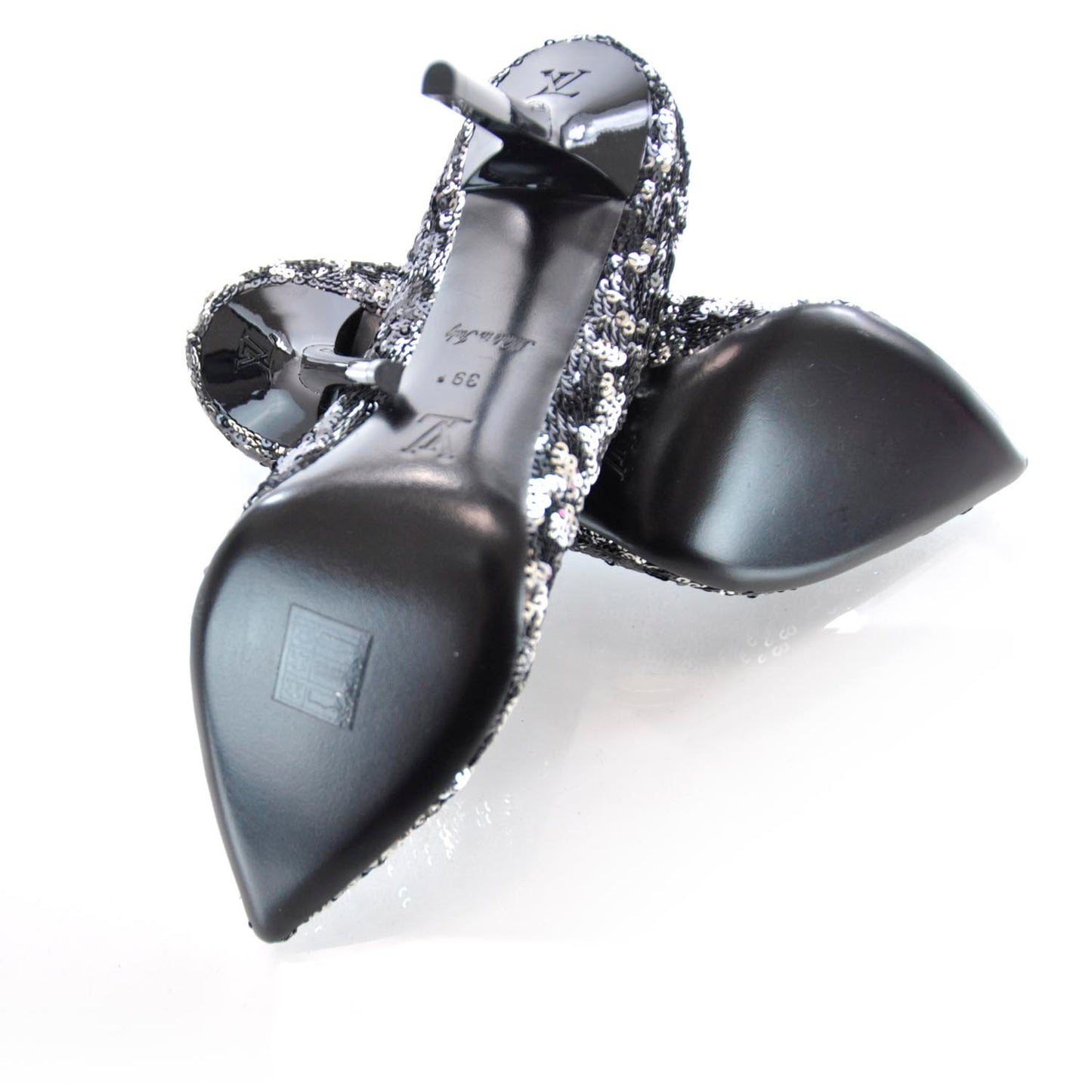 Liza Sequin Embroidered Heels 39 Black