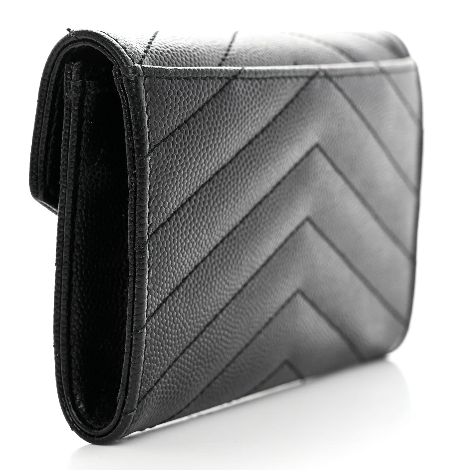 Saint Laurent Grain De Poudre Matelasse Chevron Small Monogram Envelope Wallet Black 3 of 10