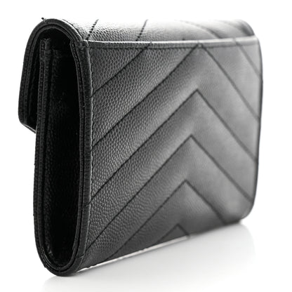Saint Laurent Grain De Poudre Matelasse Chevron Small Monogram Envelope Wallet Black 3 of 10