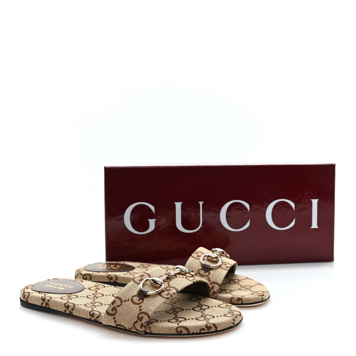 Monogram Horsebit Slide Sandals 37.5 Camel Ebony