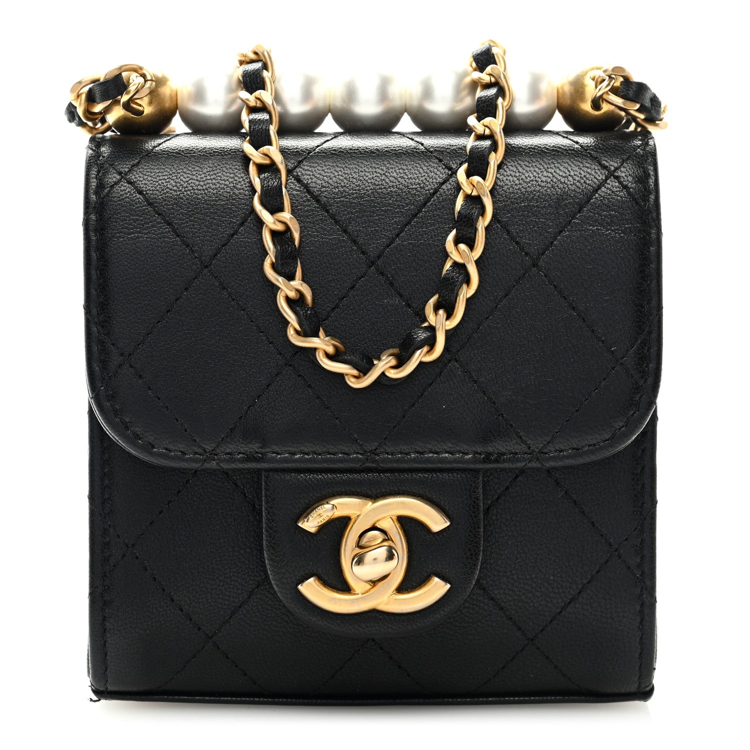 Chanel Goatskin Chic Pearls Clutch On Chain Black 1 of 9