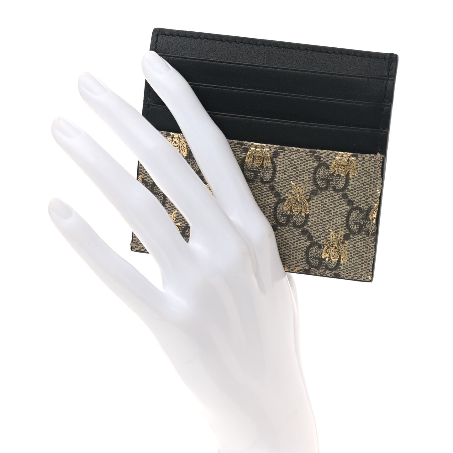 GG Supreme Monogram Bees Card Holder Black