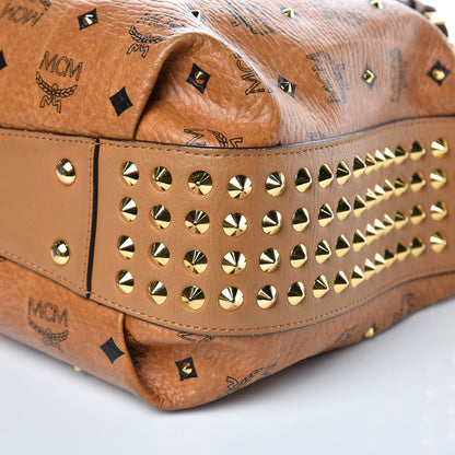 MCM Visetos Studded Medium Drawstring Shopper Cognac 11 of 15