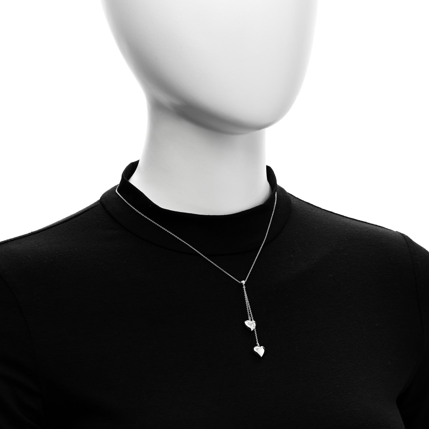 Tiffany Sterling Silver Double Heart Lariat Pendant Necklace 2 of 5
