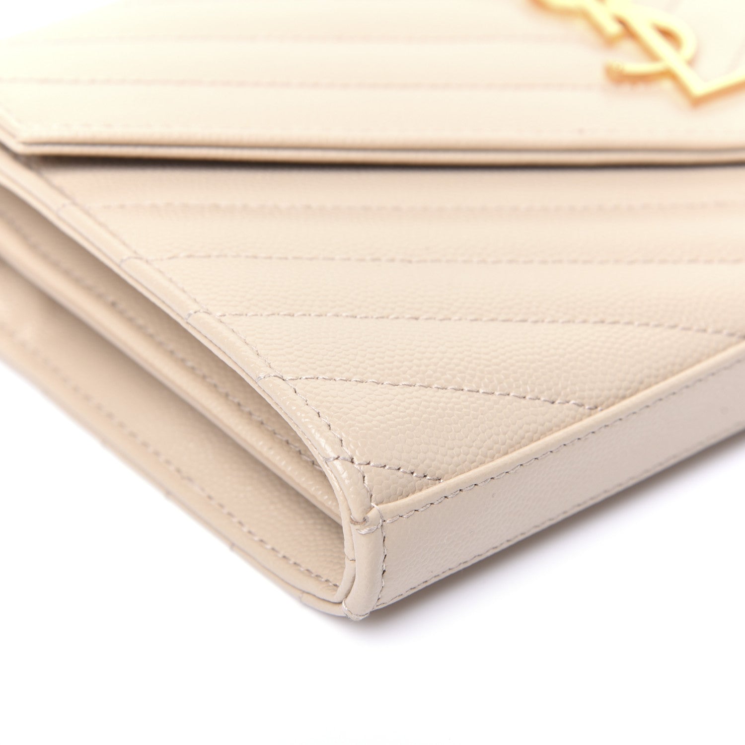Saint Laurent Grain De Poudre Matelasse Chevron Monogram Chain Wallet Nude Powder 7 of 9