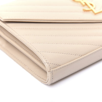 Saint Laurent Grain De Poudre Matelasse Chevron Monogram Chain Wallet Nude Powder 7 of 9