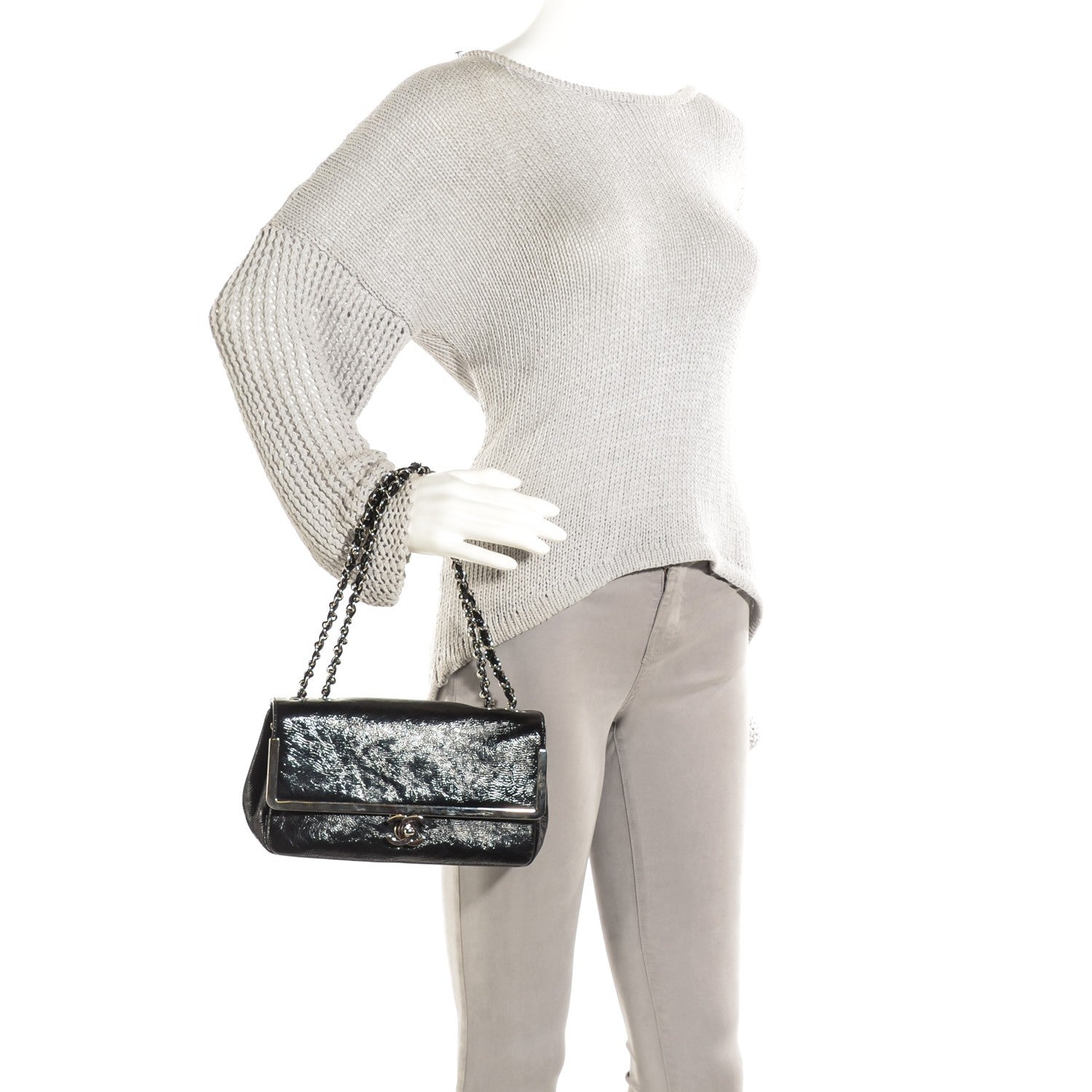 Chanel Distressed Patent Calfskin Small Frame Single Flap Black 2 of 9